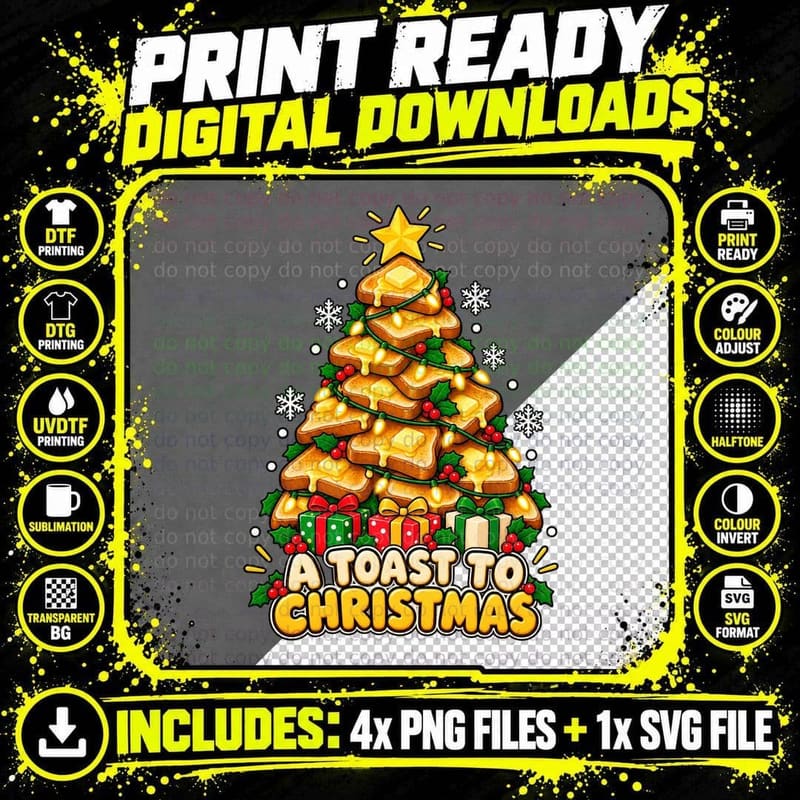 Buttered Toast Christmas Tree A Toast To Christmas Funny Png SVG Digital Bundle