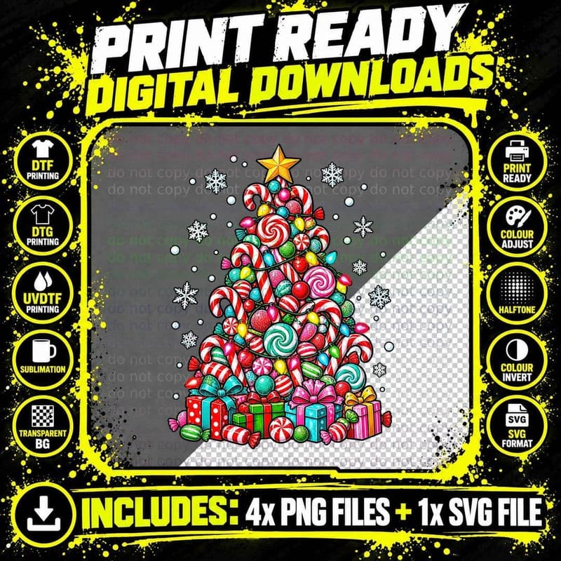 Candy Cane Christmas Tree Peppermint Sweets Lover Cute Png SVG Digital Bundle