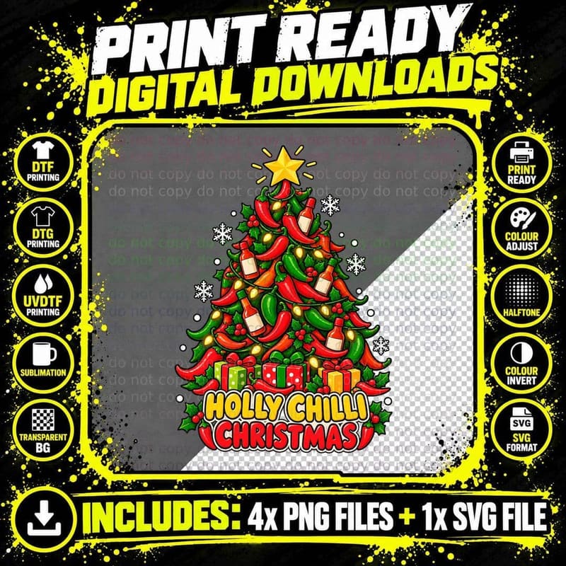 Chilli Christmas Tree Holly Chilli Spicy Food Lover Png SVG Digital Bundle