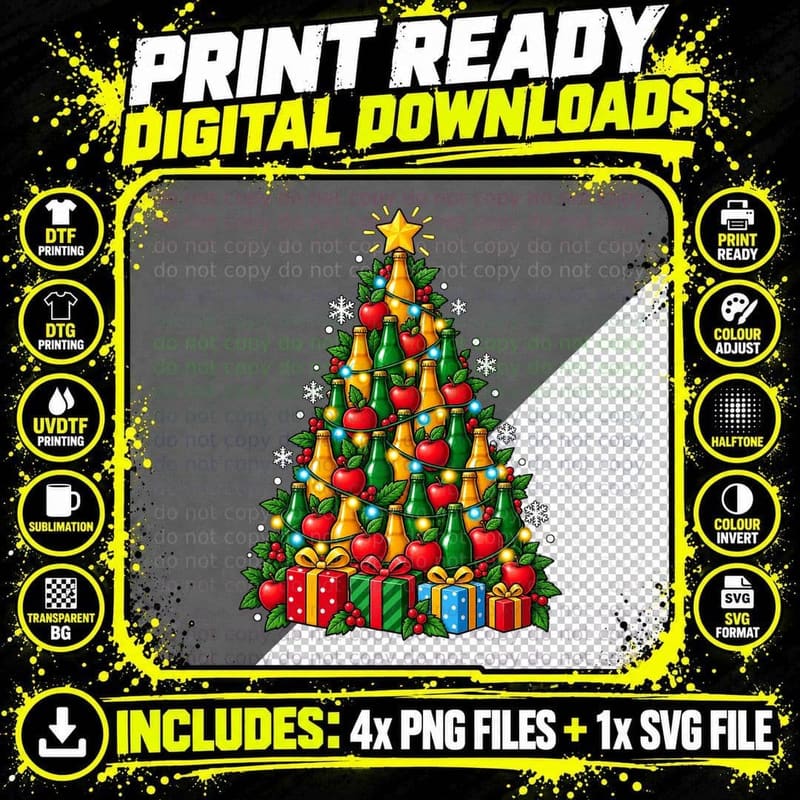 Christmas Cider Tree Cute Cartoon Apple Orchard Cider Png SVG Digital Bundle