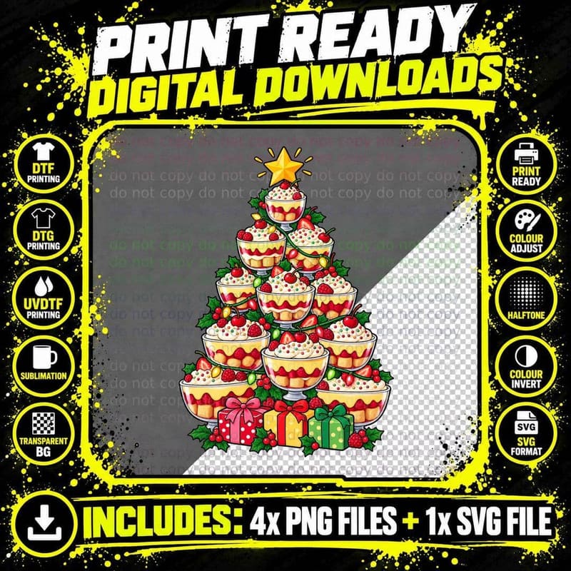 Christmas Trifle Tree Cute Cartoon British Dessert Food Png SVG Digital Bundle