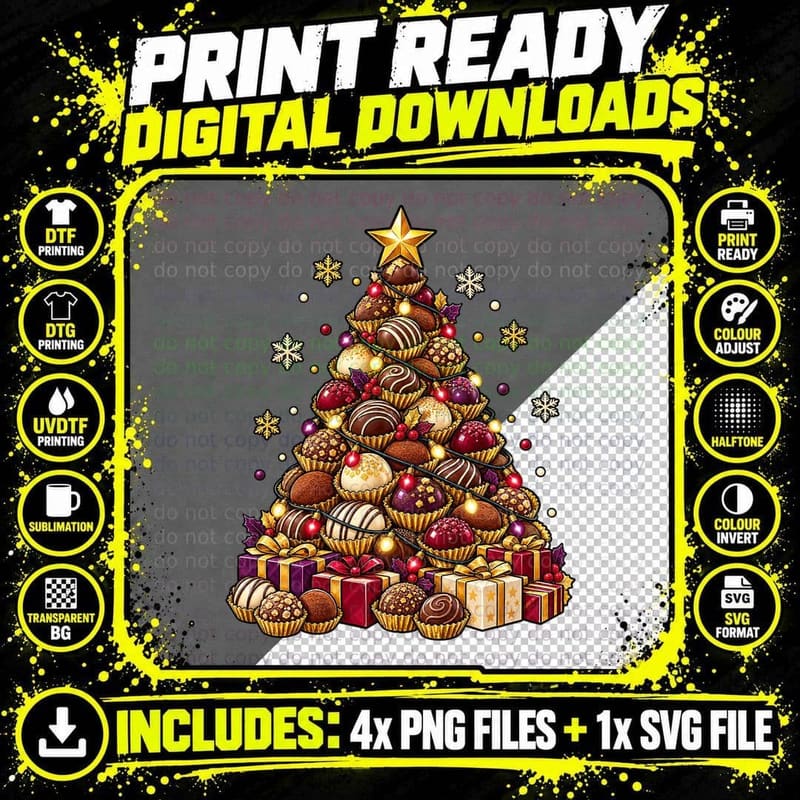 Luxury Chocolate Truffle Christmas Tree Chocolate Lover Png SVG Digital Bundle