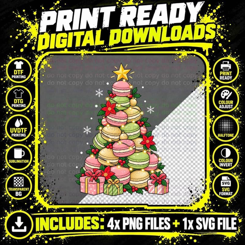 Macaron Christmas Tree Pastel French Pastry Lover Cute Png SVG Digital Bundle