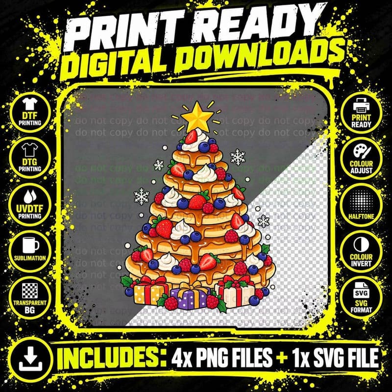 Pancake Christmas Tree Berries Syrup Breakfast Lover Png SVG Digital Bundle