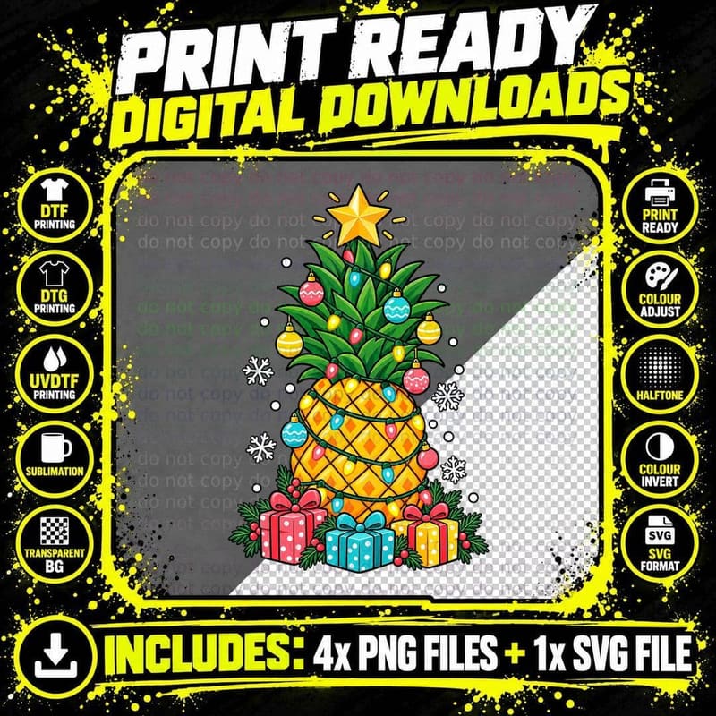 Pineapple Christmas Tree Tropical Fruit Lover Funny Png SVG Digital Bundle