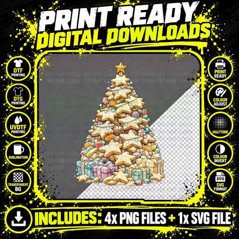 Snow Dusted Shortbread Christmas Tree Biscuit Lover Png SVG Digital Bundle