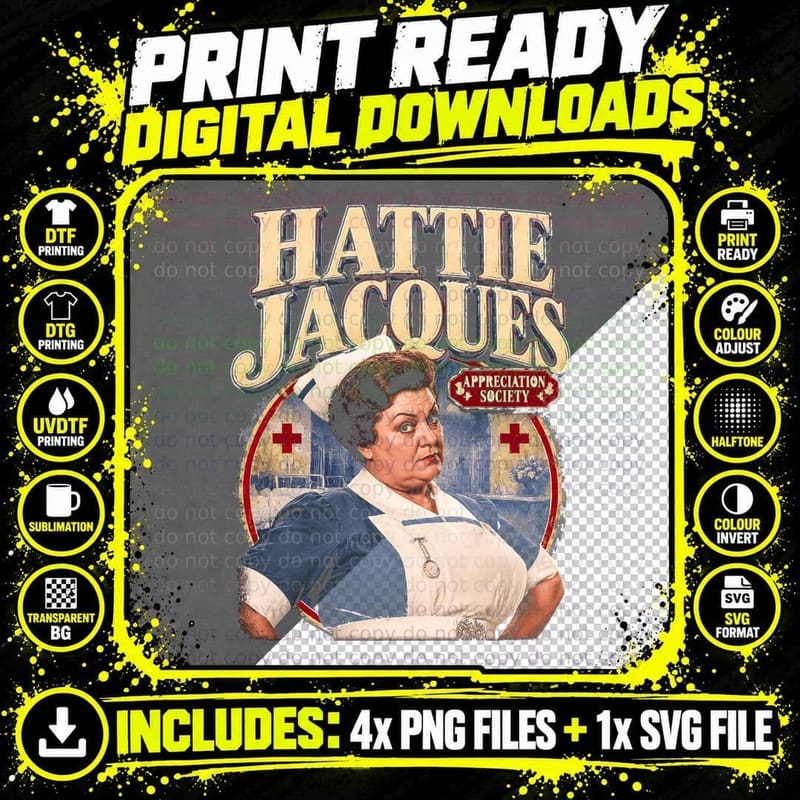 Carry On Matron Vintage British Comedy Hattie Jacques Png SVG Digital Bundle