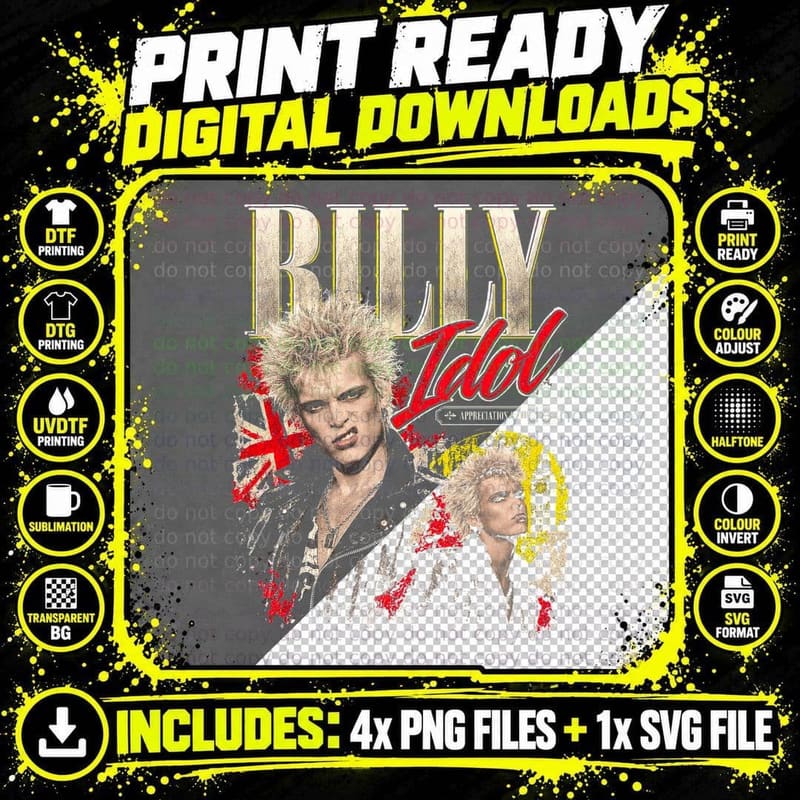 Generation X Punk Vintage Billy Idol Music Fan Halftone Png SVG Digital Bundle