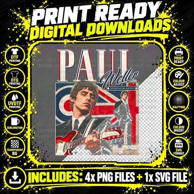 Paul Weller Vintage Mod Revival Retro Rock Music Legend Png SVG Digital Bundle