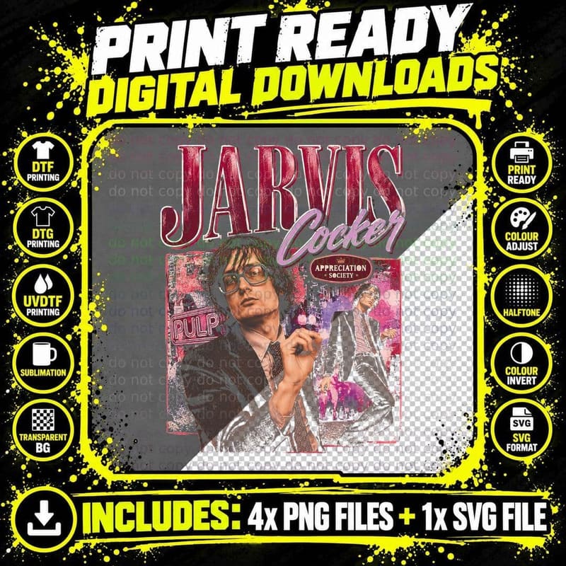 Pulp Vintage Jarvis Cocker Britpop Indie Rock Retro Png SVG Digital Bundle