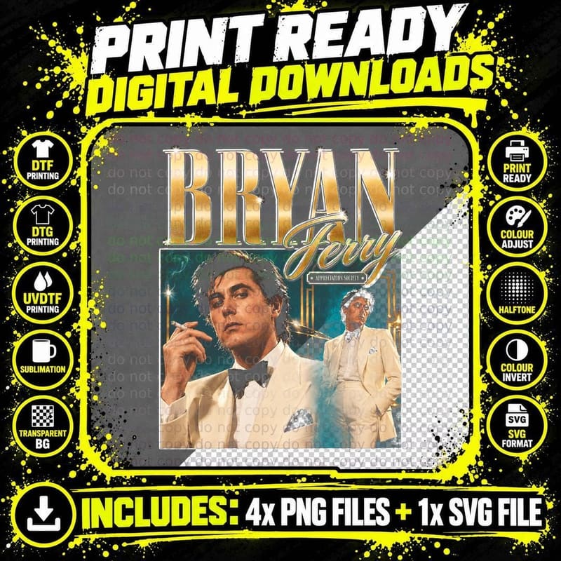 Roxy Music Vintage Bryan Ferry Art Deco Glam Rock Retro Png SVG Digital Bundle