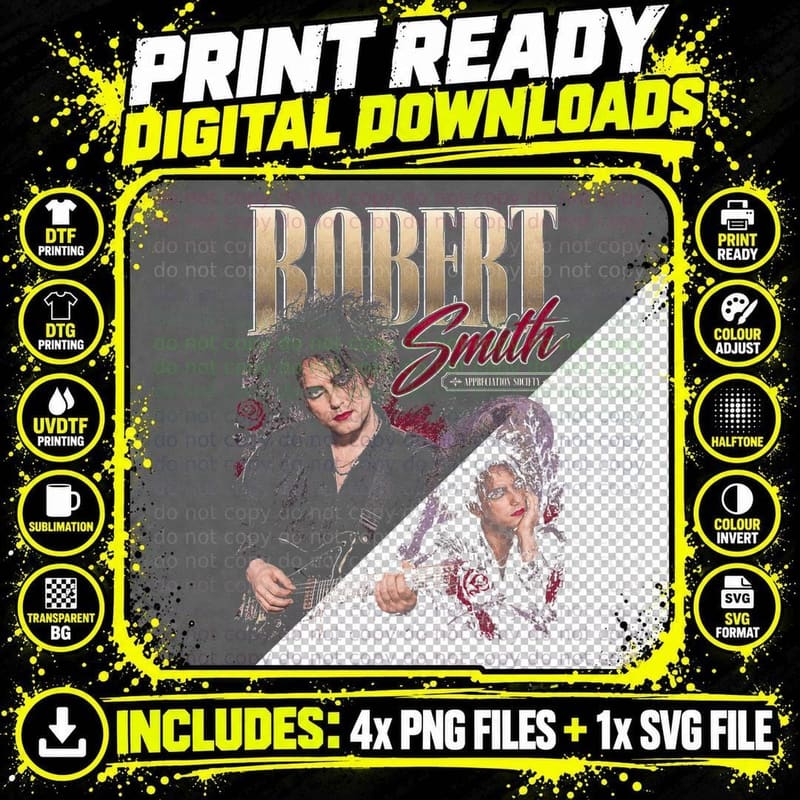 The Cure Gothic Vintage Robert Smith Music Fan Halftone Png SVG Digital Bundle