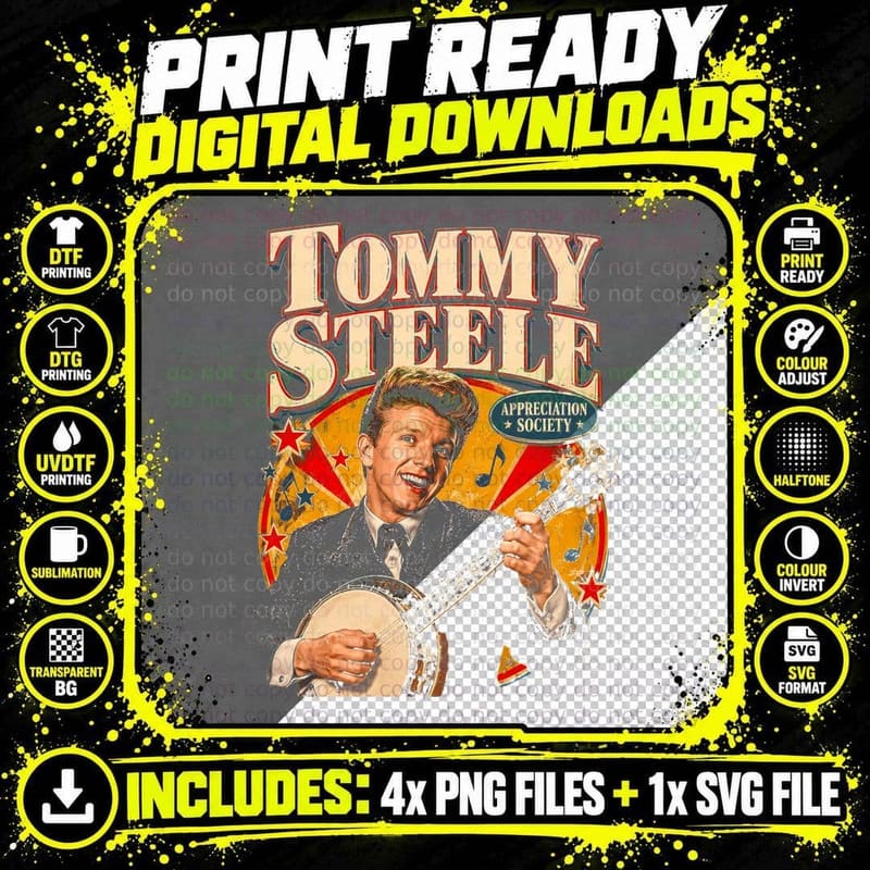 Tommy Steele Vintage Rock and Roll 1957 Retro Music Png SVG Digital Bundle