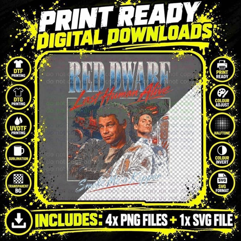 Red Dwarf Vintage Bootleg Retro Sci-Fi Space Halftone Png SVG Digital Bundle