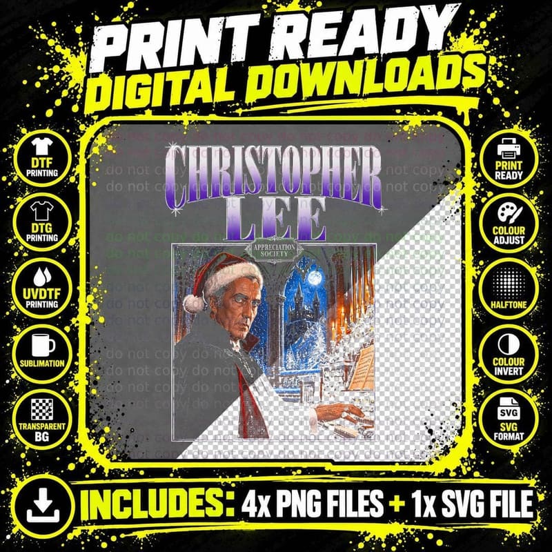Christopher Lee Dracula Vintage Christmas Gothic Horror Png SVG Digital Bundle