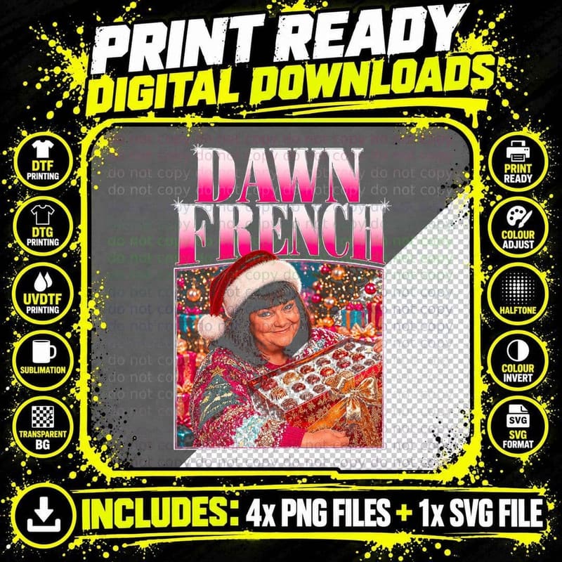 Dawn French Christmas TV Vintage Retro Comedy Celebrity Png SVG Digital Bundle