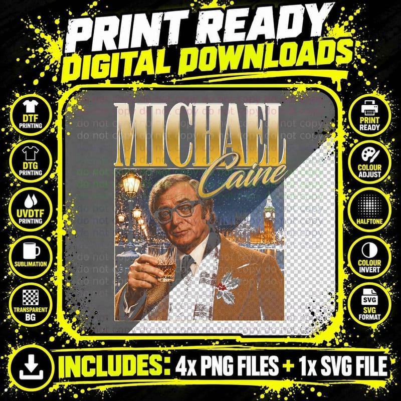 Michael Caine Christmas London Retro British Actor Fan Png SVG Digital Bundle