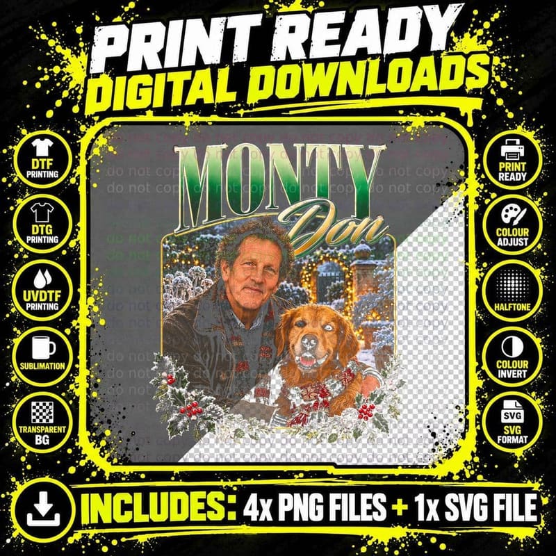Monty Don Vintage Christmas Garden Golden Retriever Fan Png SVG Digital Bundle