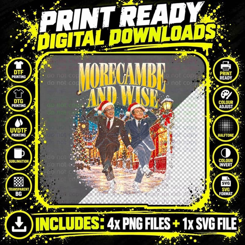 Morecambe and Wise Christmas Retro British Comedy Duo Png SVG Digital Bundle