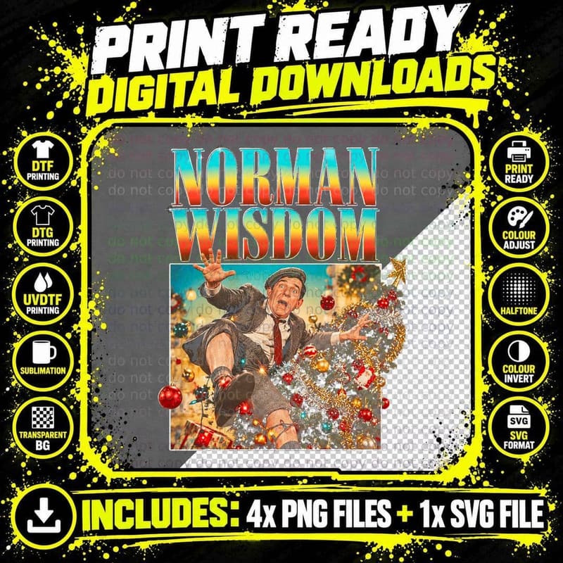 Norman Wisdom Christmas Tree Retro British Comedy Actor Png SVG Digital Bundle