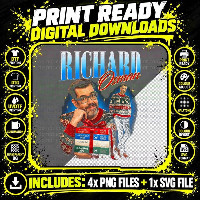 Richard Osman Vintage Christmas Mystery Book Lover Fan Png SVG Digital Bundle