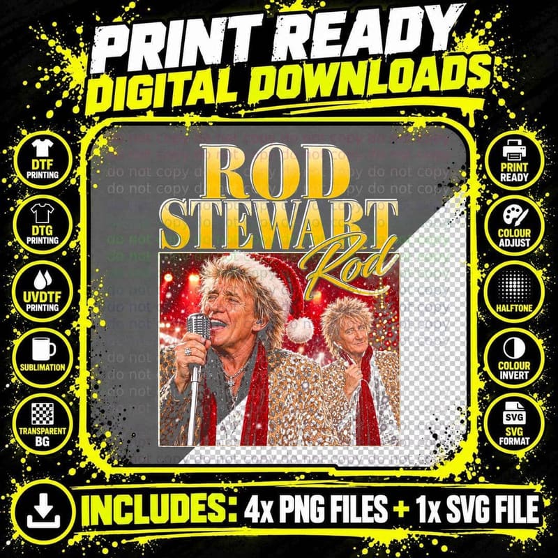 Rod Stewart Christmas Santa Hat Retro Rock Singer Fan Png SVG Digital Bundle