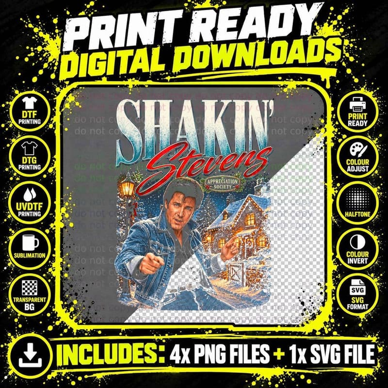 Shakin' Stevens Vintage Rockabilly Christmas Retro Music Png SVG Digital Bundle