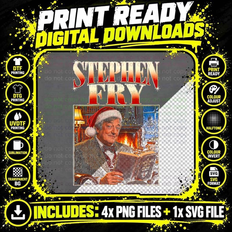 Stephen Fry Dickens Vintage Christmas Literary Retro TV Png SVG Digital Bundle