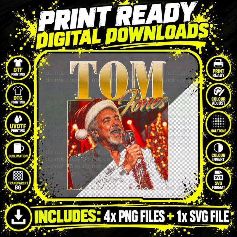 Tom Jones Christmas Santa Hat Welsh Singer Retro Music Png SVG Digital Bundle