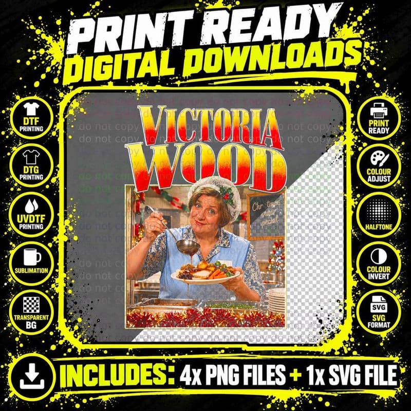 Victoria Wood Christmas Dinner Retro British Comedy Fan Png SVG Digital Bundle