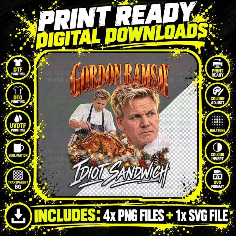 Gordon Ramsay Idiot Sandwich Christmas Retro Album Cover Png SVG Digital Bundle