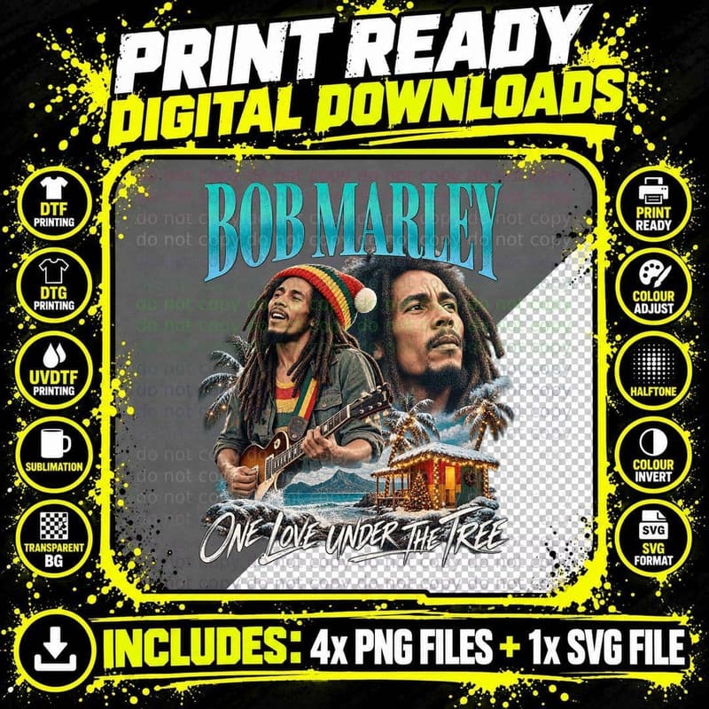 Bob Marley Vintage Reggae Christmas Music Retro T-Shirt Png SVG Digital Bundle