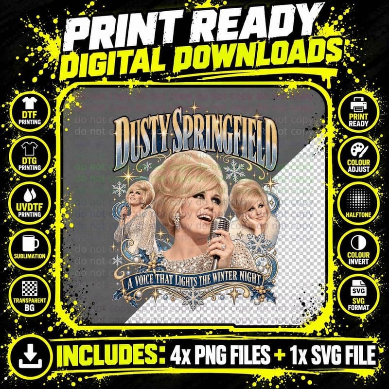 Dusty Springfield Vintage 1960s Christmas Singer Retro Png SVG Digital Bundle