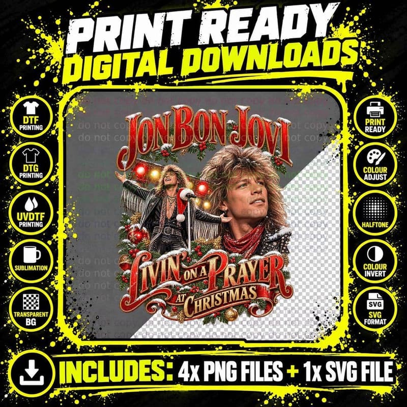 Jon Bon Jovi Vintage Hair Metal Christmas Music T-Shirt Png SVG Digital Bundle