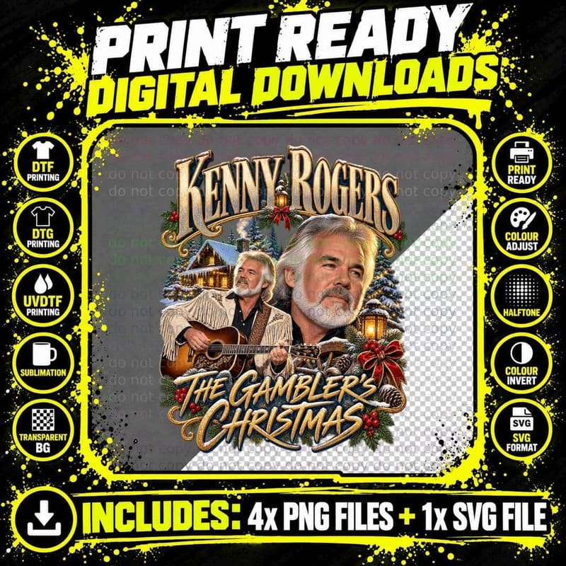 Kenny Rogers Vintage Country Christmas Music Retro Png SVG Digital Bundle