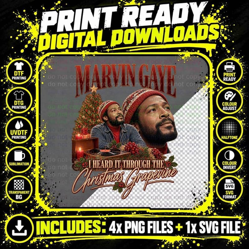 Marvin Gaye Vintage Christmas Music Retro T-Shirt Png SVG Digital Bundle