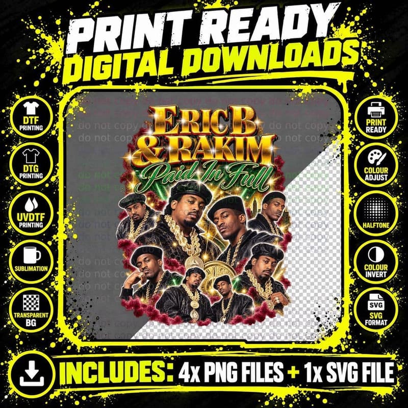 Eric B & Rakim Vintage Bootleg Paid In Full 1987 Gold Png SVG Digital Bundle