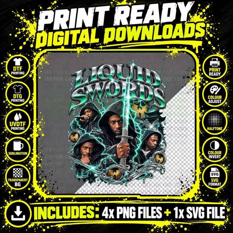 GZA Liquid Swords Vintage Bootleg 1995 Hip Hop Rap Music Png SVG Digital Bundle