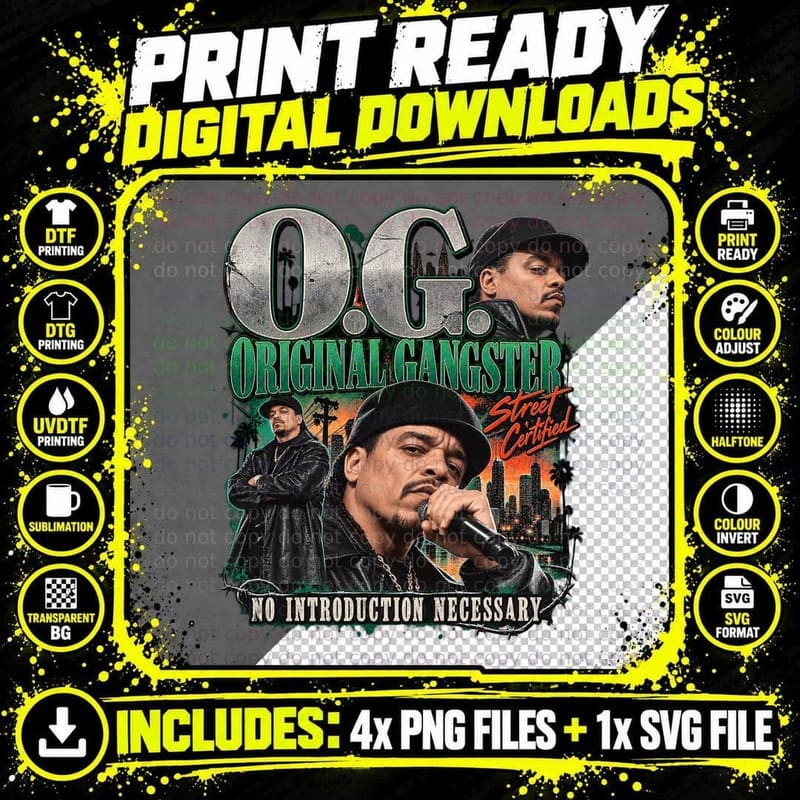 Ice-T OG Original Gangster Vintage 90s Hip Hop Rap Music Png SVG Digital Bundle