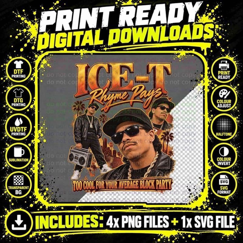Ice-T Rhyme Pays Vintage Bootleg 80s Old School Hip Hop Png SVG Digital Bundle
