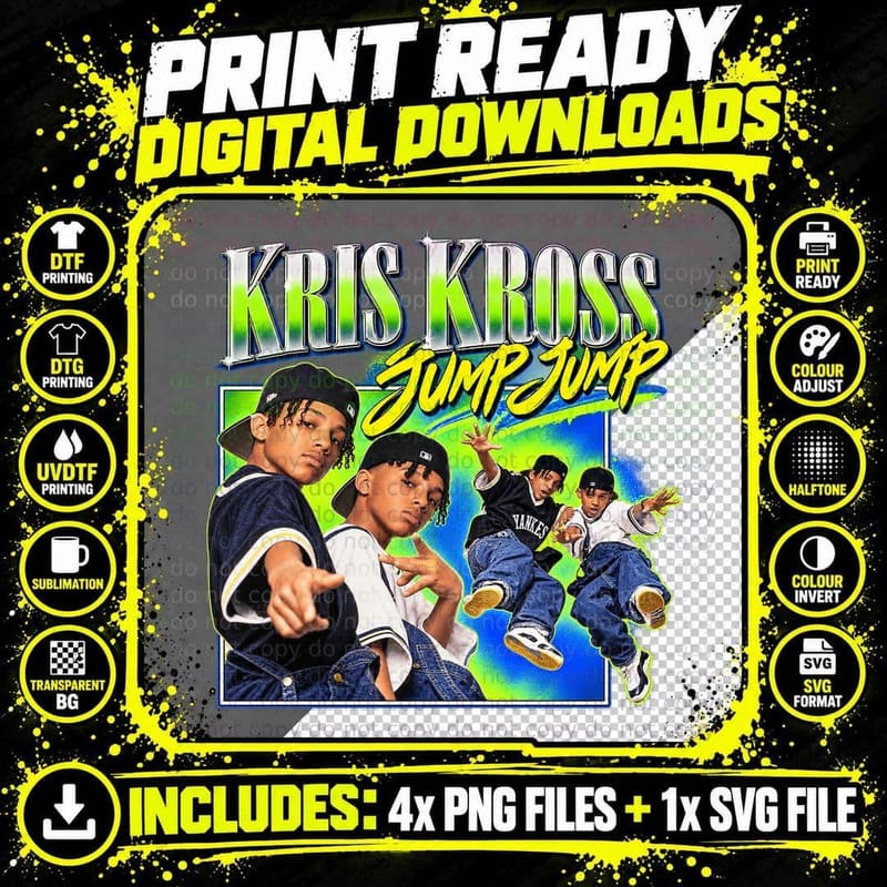 Kris Kross Jump Vintage Bootleg 90s Hip Hop Rap Music Png SVG Digital Bundle