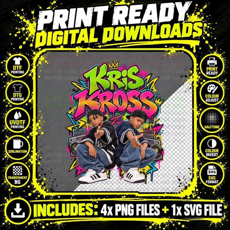 Kris Kross Retro Graffiti 90s Old School Hip Hop Rap Png SVG Digital Bundle