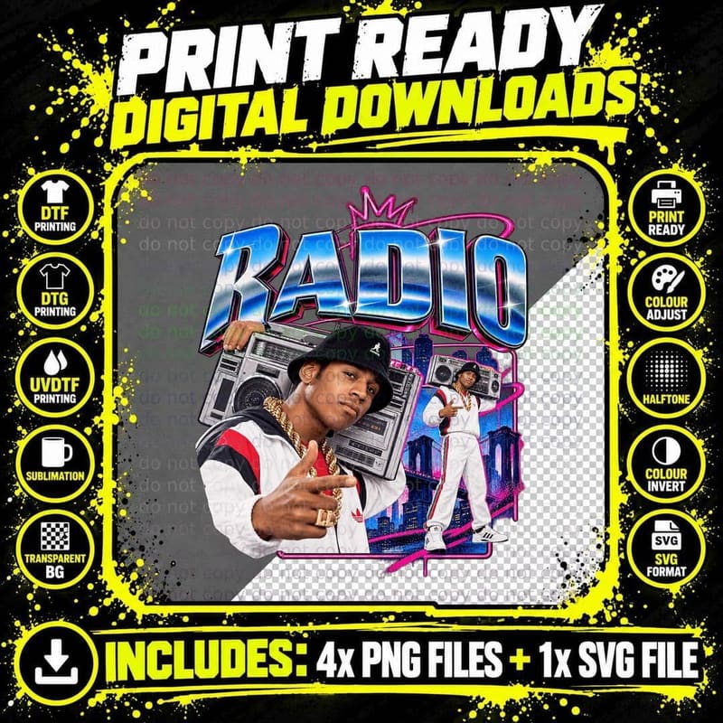 LL Cool J Radio Vintage 80s Old School Boombox Hip Hop Png SVG Digital Bundle