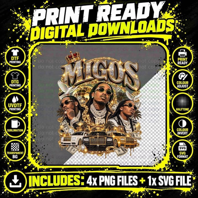 Migos Vintage Bootleg Quavo Takeoff Offset Hip Hop Rap Png SVG Digital Bundle