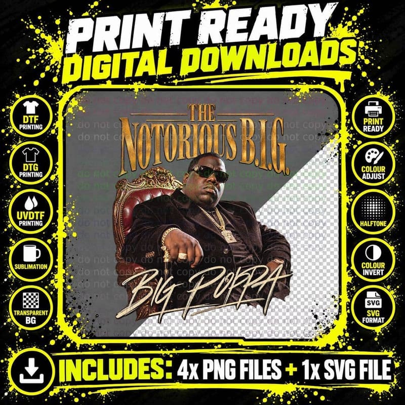 Notorious BIG Big Poppa Vintage Bootleg 90s Hip Hop Rap Png SVG Digital Bundle