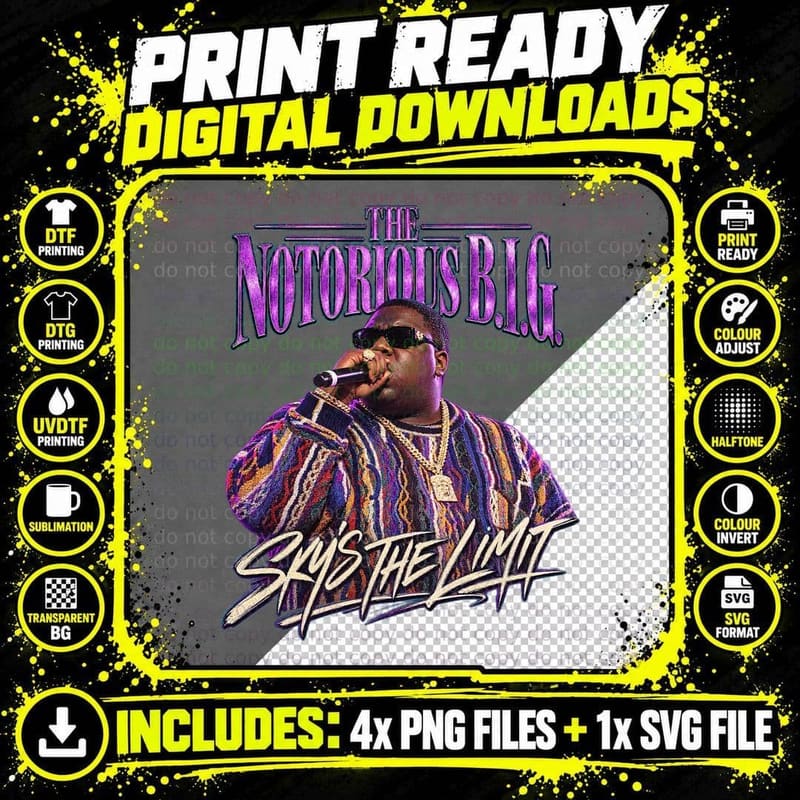 Notorious BIG Sky's the Limit Vintage Bootleg 90s Hip Png SVG Digital Bundle