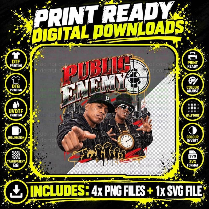 Public Enemy It Takes a Nation Vintage 80s Political Hip Png SVG Digital Bundle