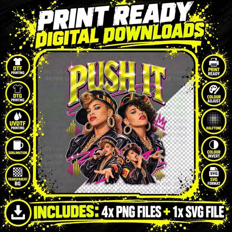Salt-N-Pepa Retro Push It 1987 Old School Female Hip Hop Png SVG Digital Bundle