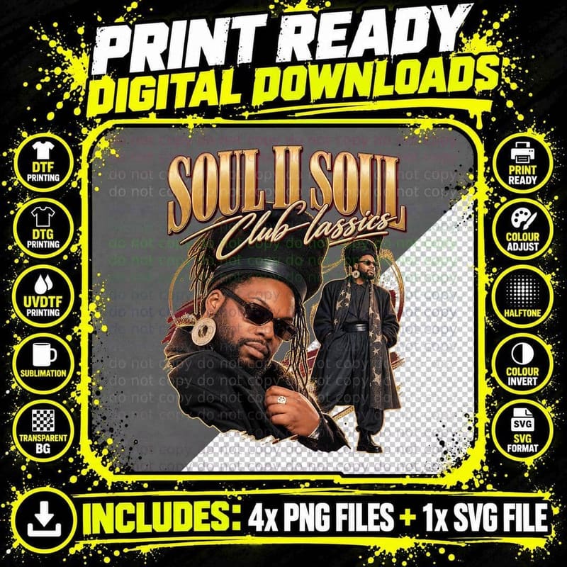 Soul II Soul Club Classics Vintage Bootleg 1989 UK Soul Png SVG Digital Bundle
