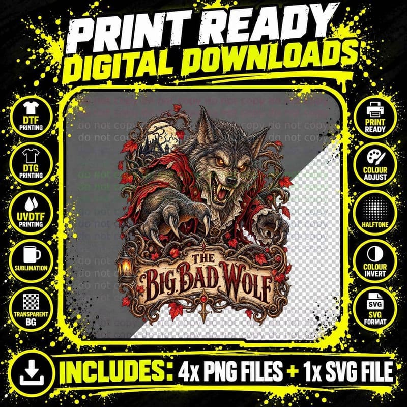 Big Bad Wolf Gothic Tarot Card Red Riding Hood Werewolf Png SVG Digital Bundle